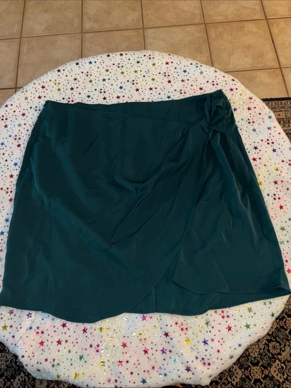 NWOT Asymmetrical dark green Wrap Skirt with Side Knot Detail